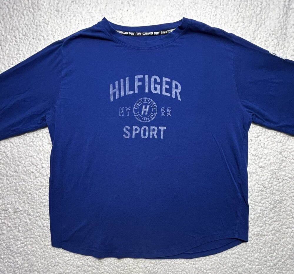 Tommy Hilfiger Sport Long Sleeve Shirt Size M Royal Blue Graphic Modal Blend